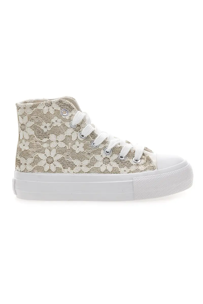 Sneakers Beige con Ricami a Fiori Bianchi GRAZIE GIRL 155727