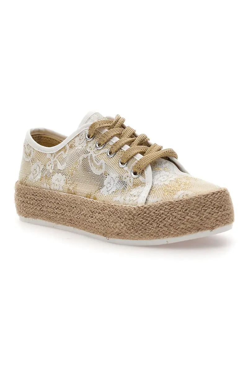 Sneakers beige in pizzo con suola corda Energy E132 miniatura 2