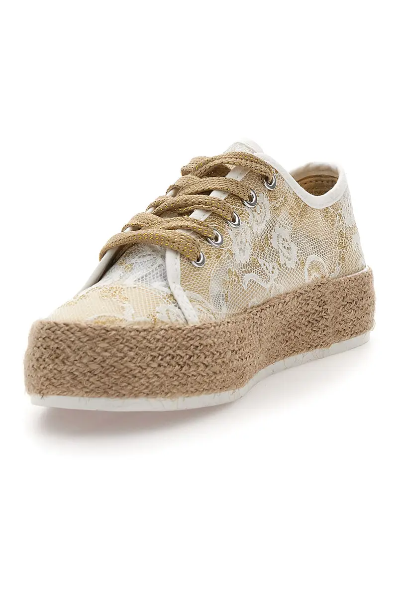 Sneakers beige in pizzo con suola corda Energy E132 miniatura 3