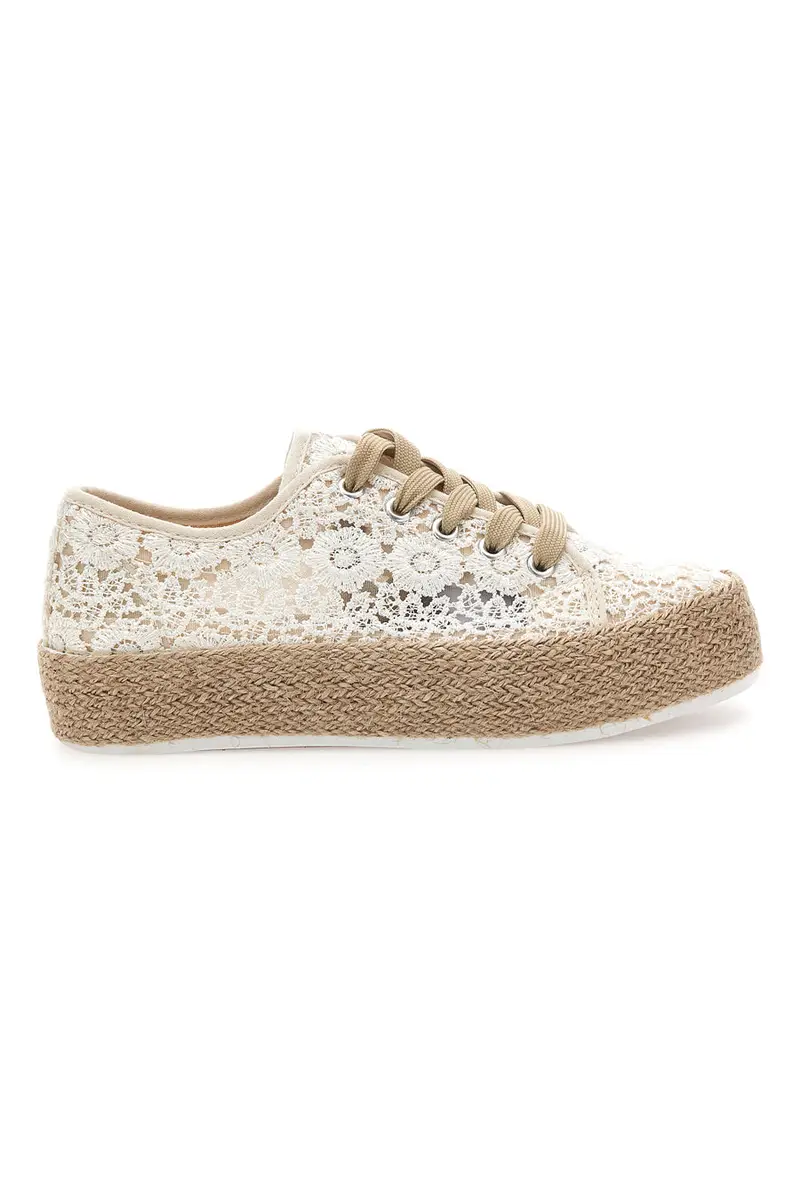 Sneakers bianche beige in crochet con suola in corda ENERGY E122
