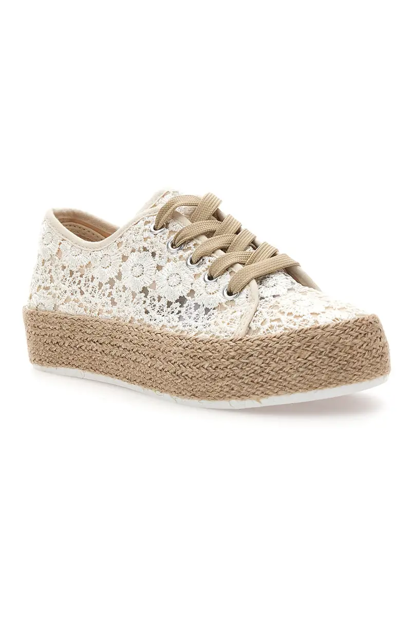 Sneakers bianche beige in crochet con suola in corda ENERGY E122 miniatura 2