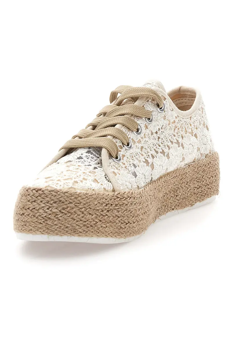 Sneakers bianche beige in crochet con suola in corda ENERGY E122 miniatura 3