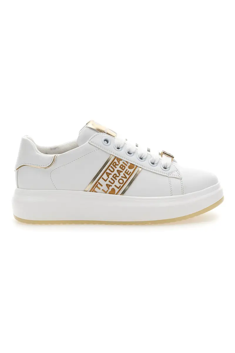 Sneakers Bianche con Bande Laterali Oro LAURA BIAGIOTTI L8945