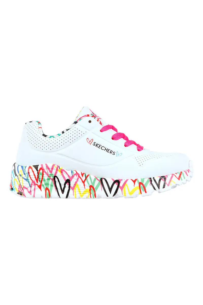 Sneakers bianche con cuori colorati Skechers Uno Lite
