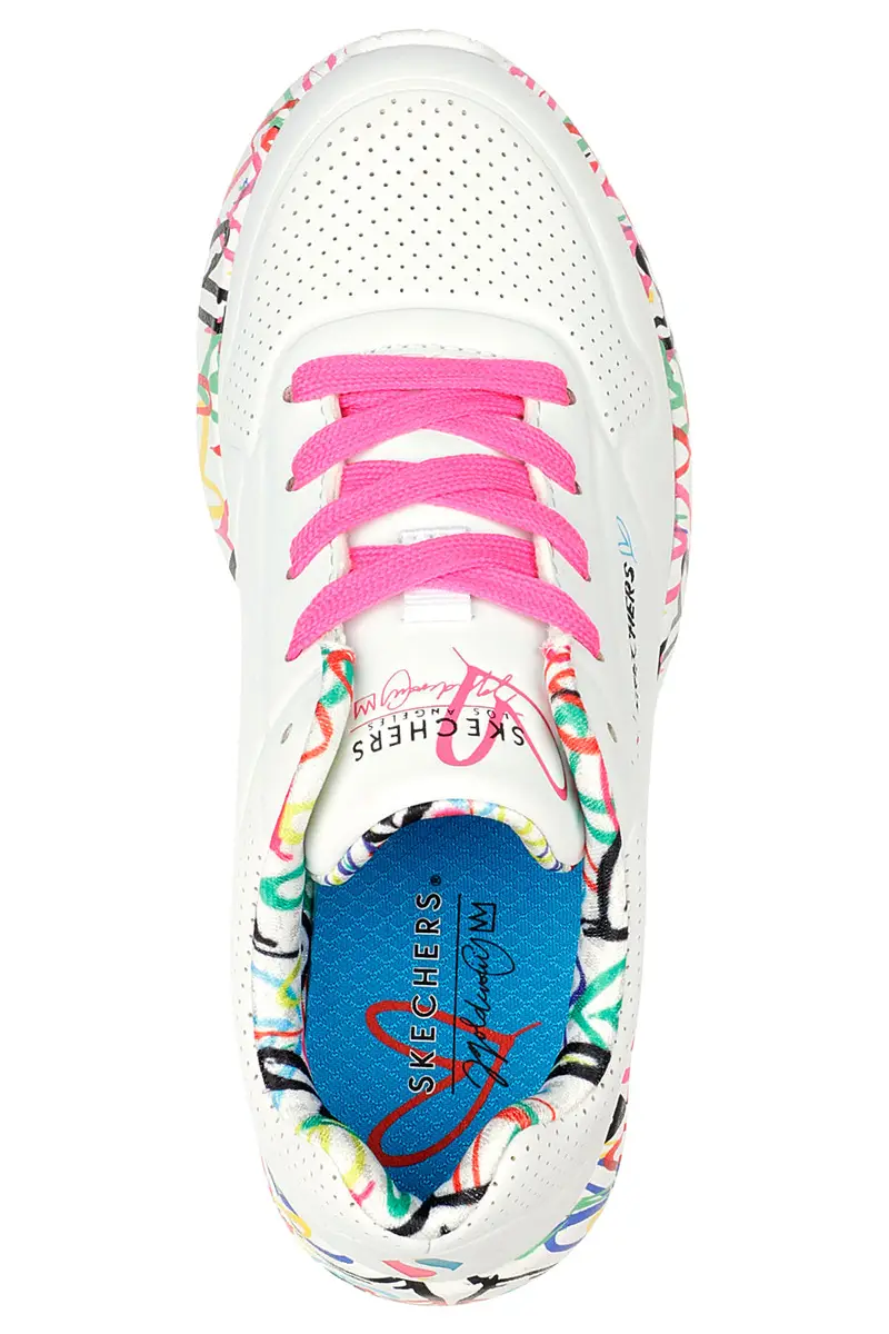 Sneakers bianche con cuori colorati Skechers Uno Lite miniatura 3