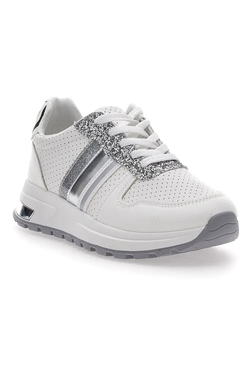 Sneakers Bianche Con Dettagli Argento Cafe' Cost 206 miniatura 2