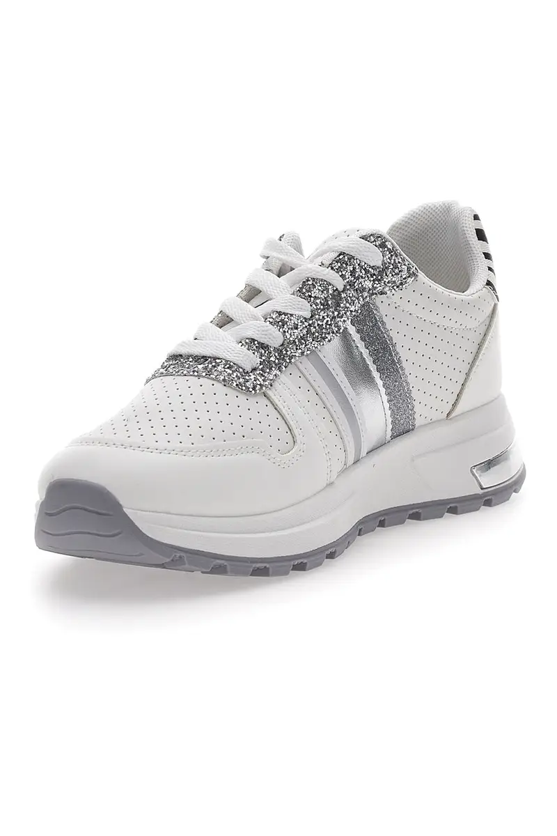 Sneakers Bianche Con Dettagli Argento Cafe' Cost 206 miniatura 3