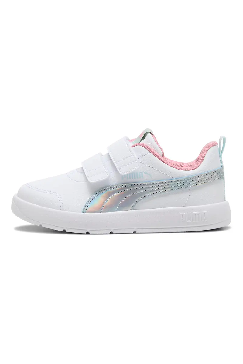 Sneakers bianche con dettagli azzurri e rosa doppio strappo Puma Courtflex V3 Space Belle V PS