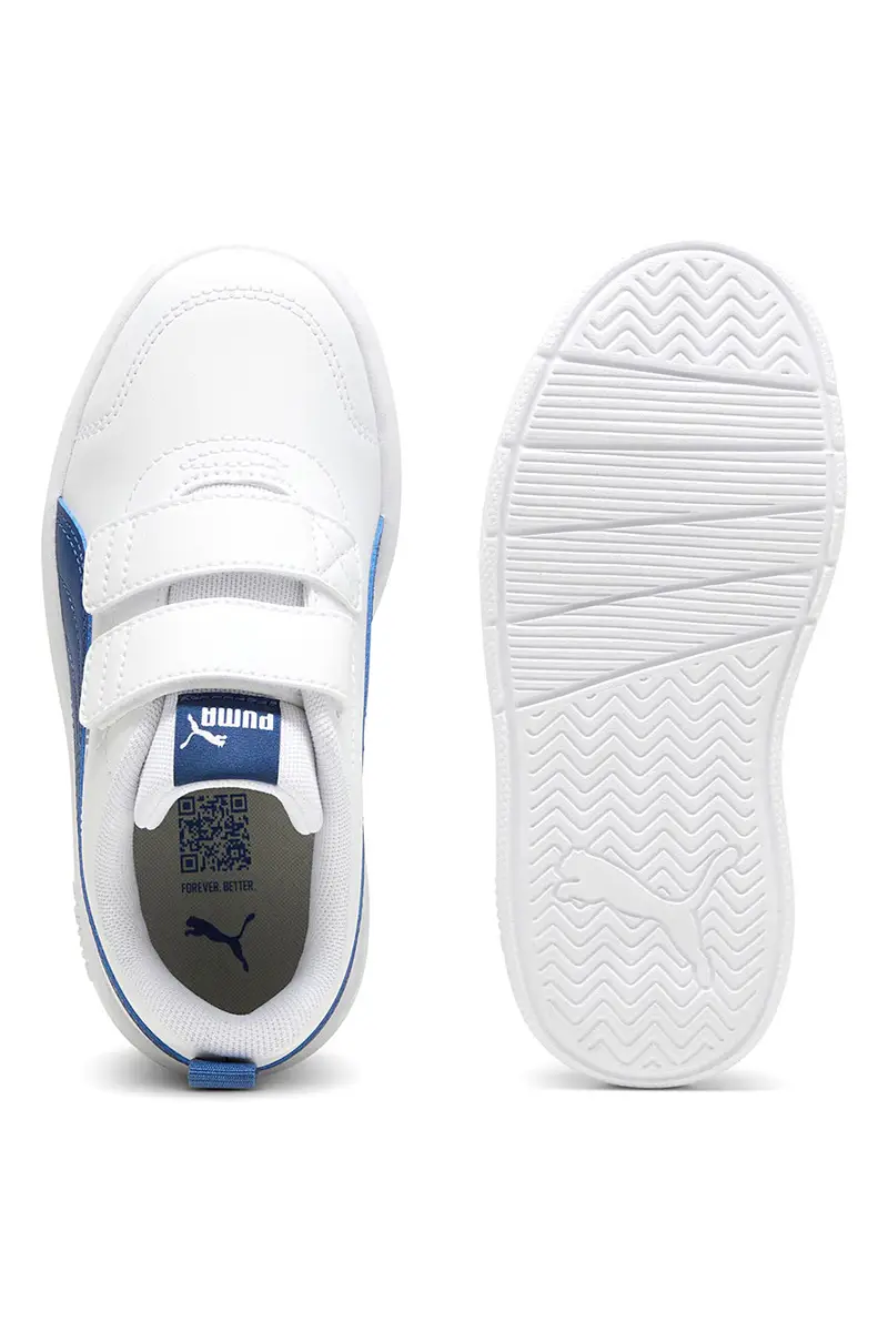 Sneakers bianche con dettagli blu e doppio strappo Puma Courtflex v3 miniatura 3