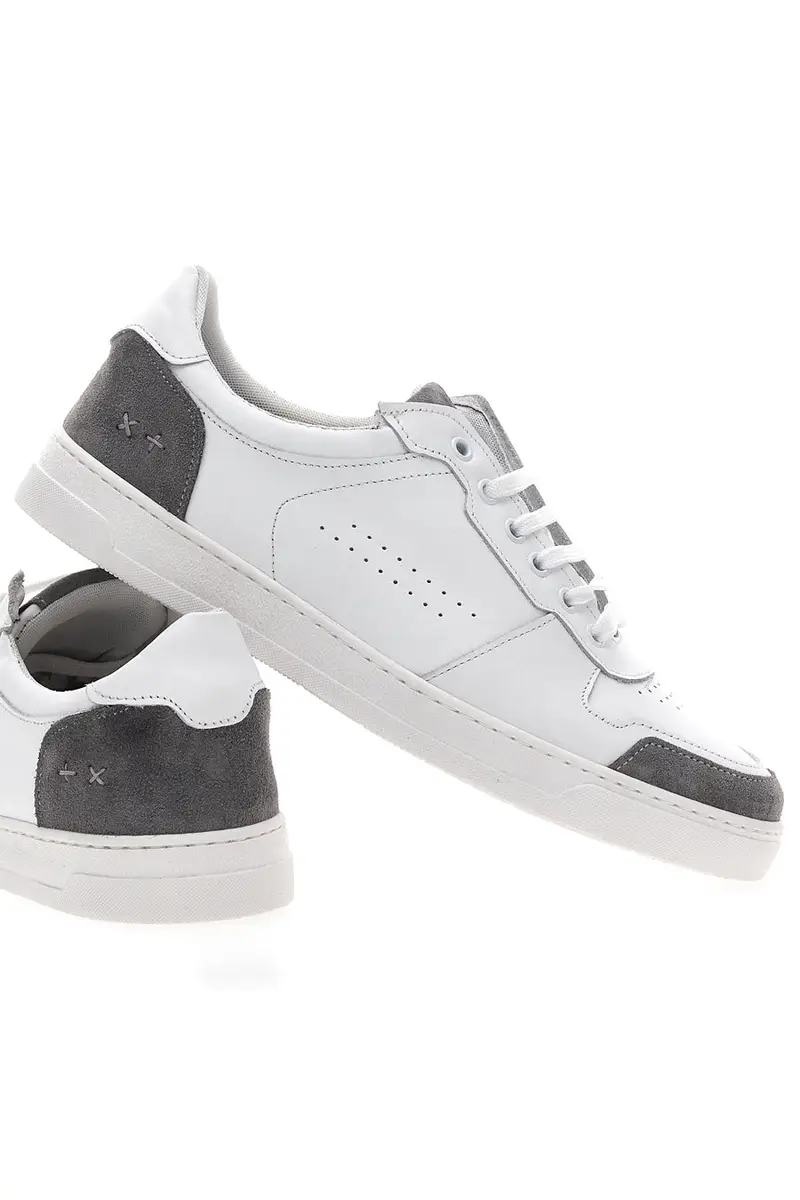 Sneakers Bianche con Dettagli Grigi in Pelle Made in Italy PTR 123 miniatura 2