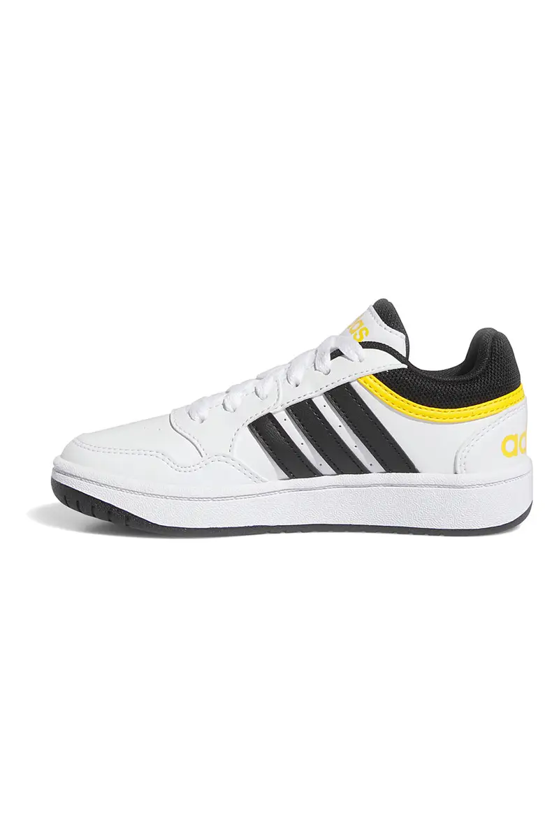 Sneakers Bianche con dettagli Neri e Gialli Adidas Hoops 3.0 K miniatura 2