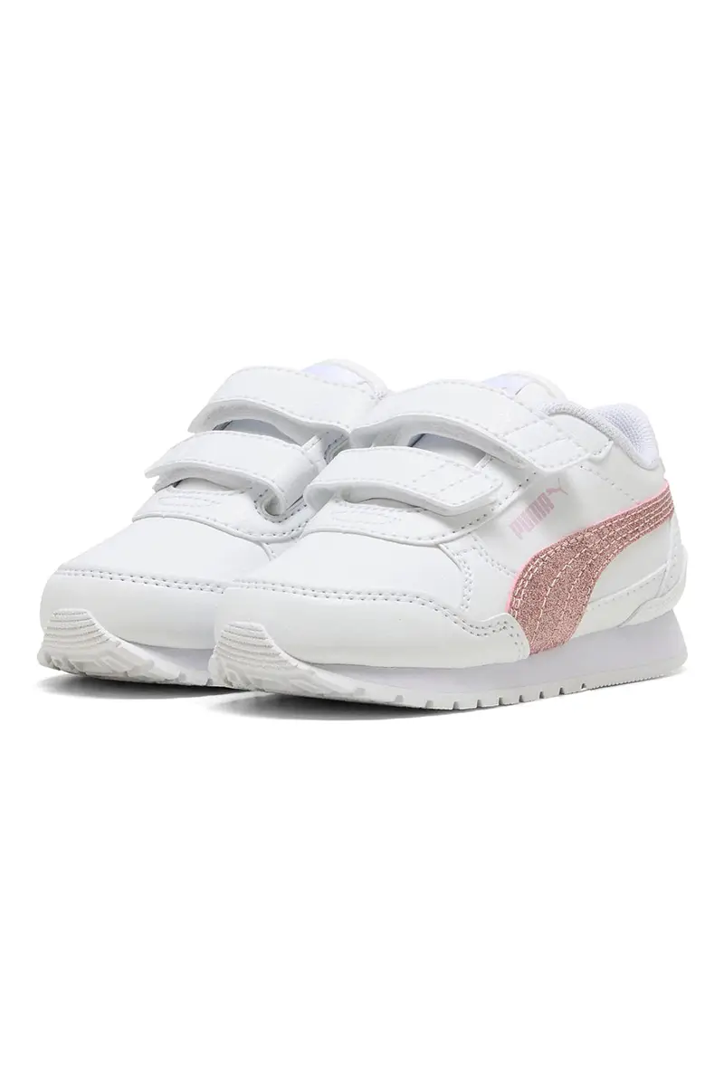 Sneakers bianche con glitter rosa e doppio strappo Puma ST Runner v4 SL GlitterV Inf miniatura 2