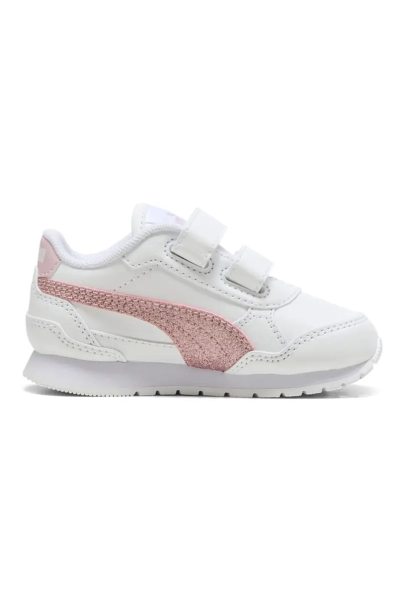Sneakers bianche con glitter rosa e doppio strappo Puma ST Runner v4 SL GlitterV Inf miniatura 3