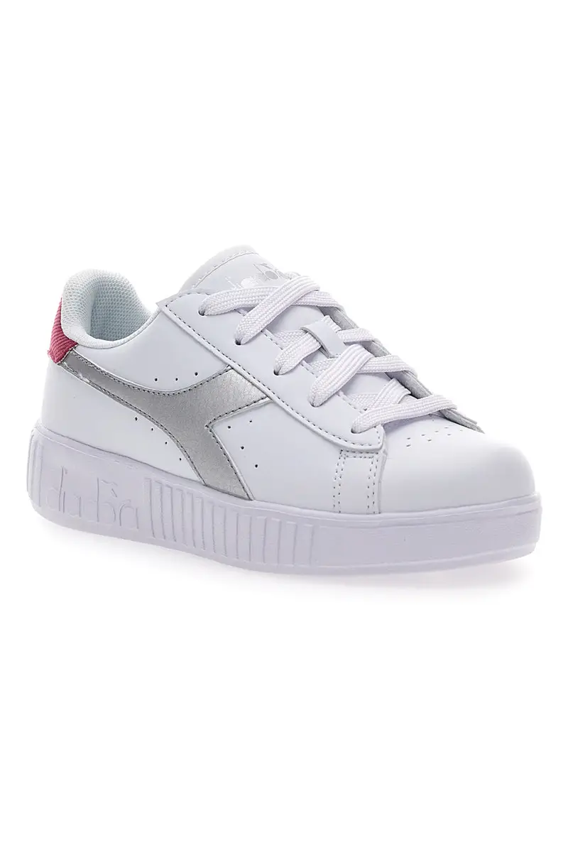 Sneakers Bianche con Logo Argento e Dettaglio Fuxia DIADORA GAME STEP METAL PS miniatura 2