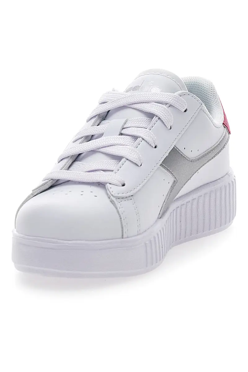 Sneakers Bianche con Logo Argento e Dettaglio Fuxia DIADORA GAME STEP METAL PS miniatura 3
