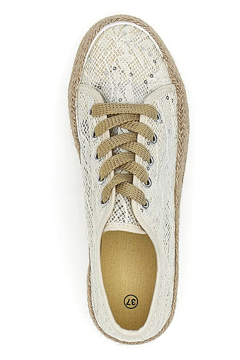 Sneakers bianche con paillettes e suola corda Energy E128 miniatura 3