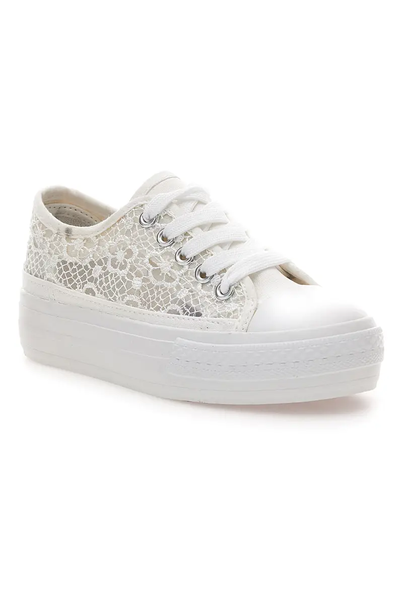 Sneakers bianche con pizzo suola flatform ENERGY E111 miniatura 2