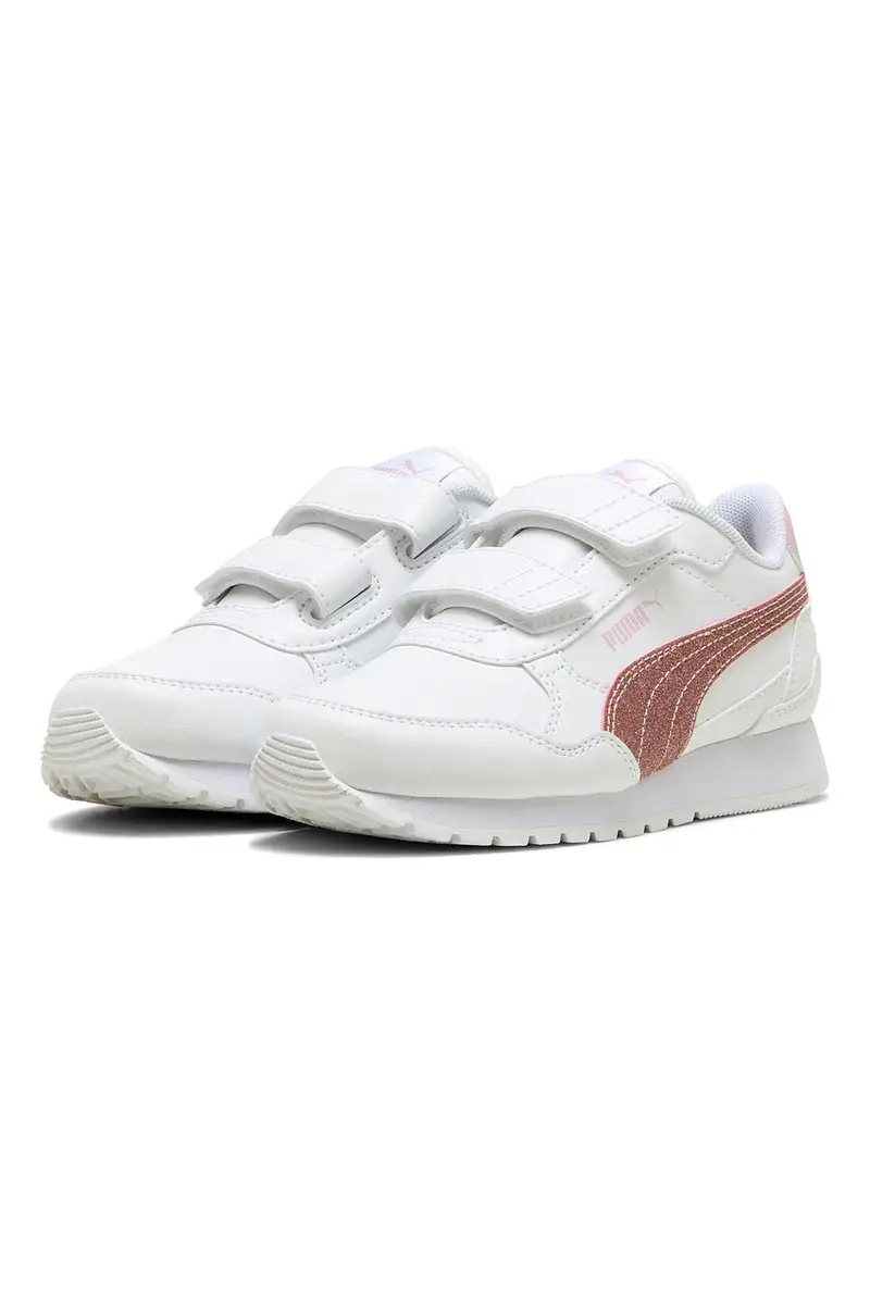 Sneakers bianche con striscia glitter rosa Puma ST Runner v4 SL Glitter V PS miniatura 2