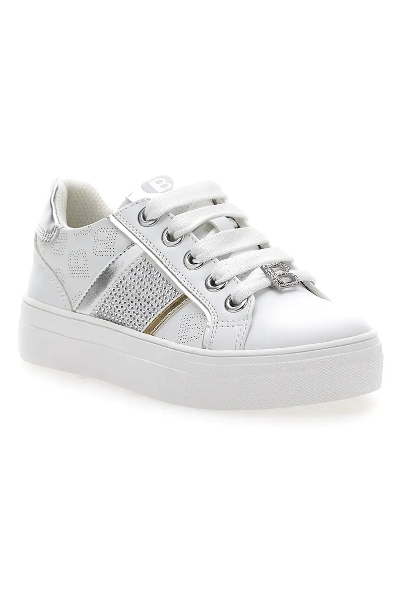 Sneakers Bianche con Tomaia Liscia e Dettagli Glitterati LAURA BIAGIOTTI L8327 miniatura 2