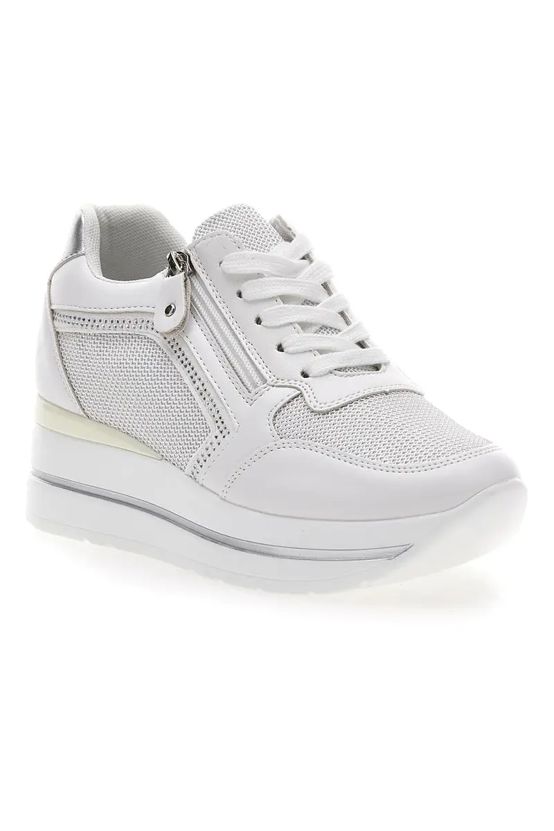 Sneakers Bianche con Zeppa e Cerniera Laterale ENERGY E45 miniatura 2