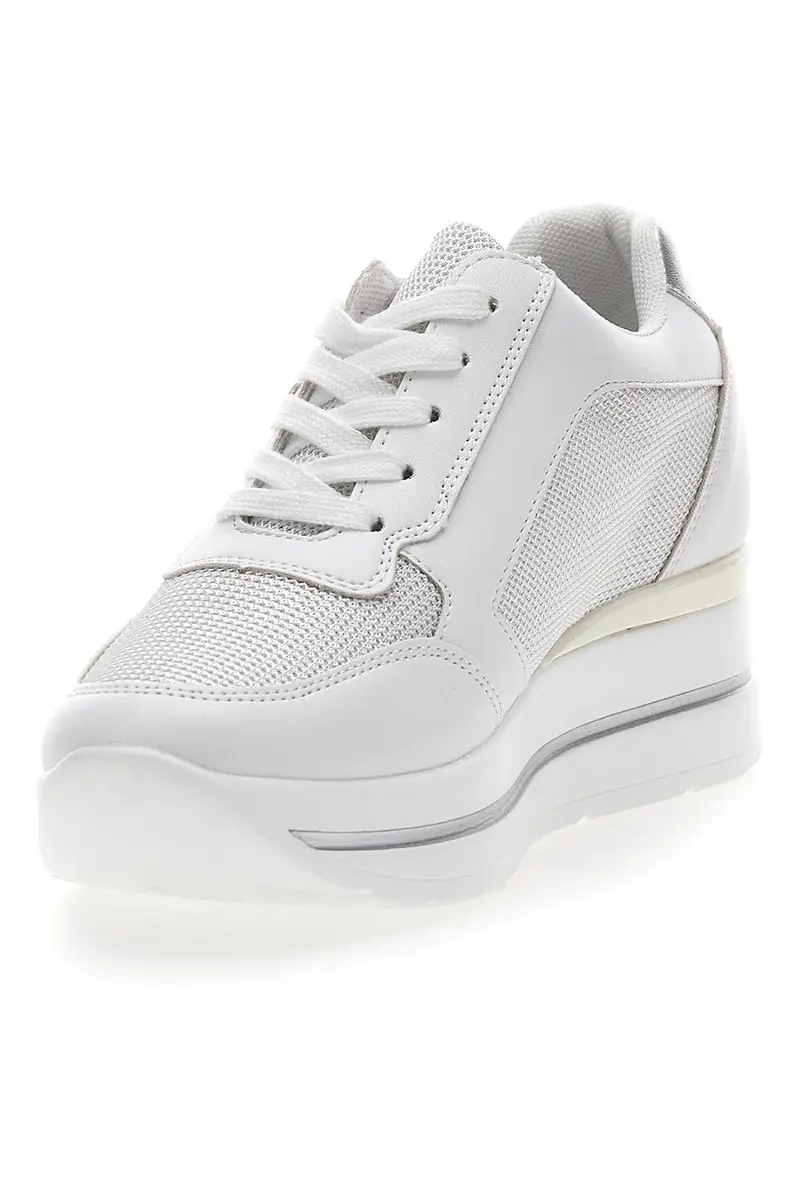 Sneakers Bianche con Zeppa e Cerniera Laterale ENERGY E45 miniatura 3