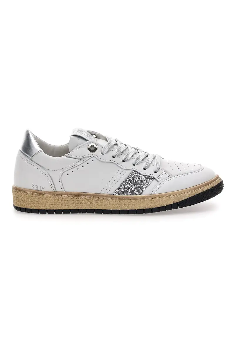Sneakers bianche e argento in pelle con dettagli glitter Pittarello Capsule Kelly