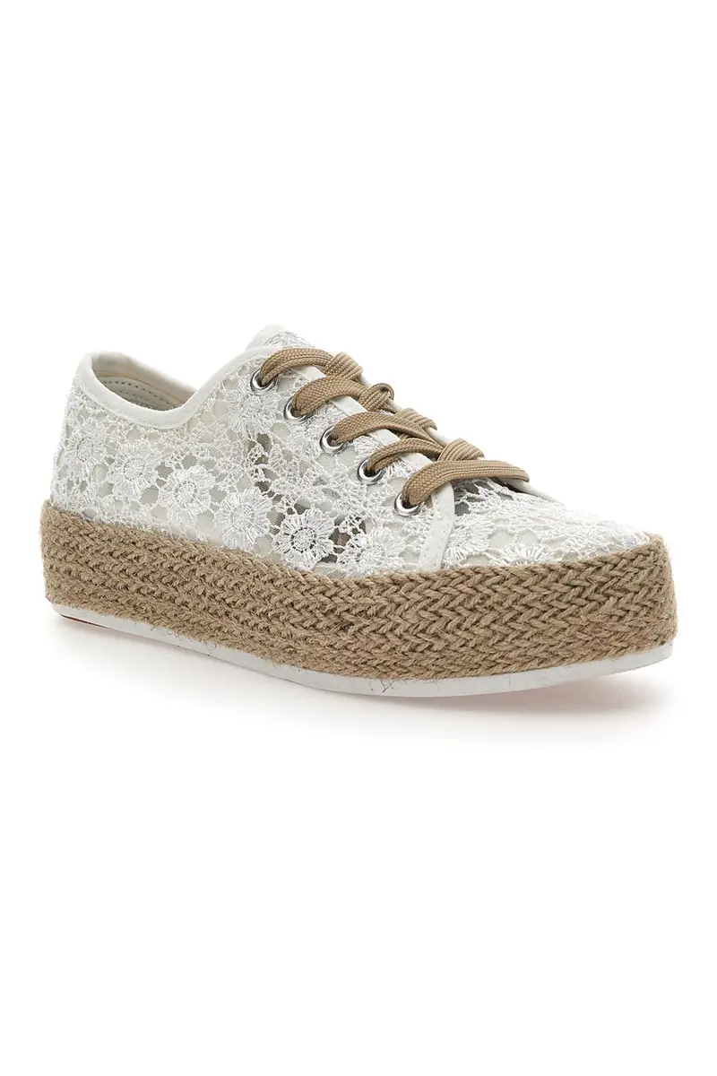 Sneakers Bianche e Beige Con Trama Ricamata e Flatform Energy 122 miniatura 2