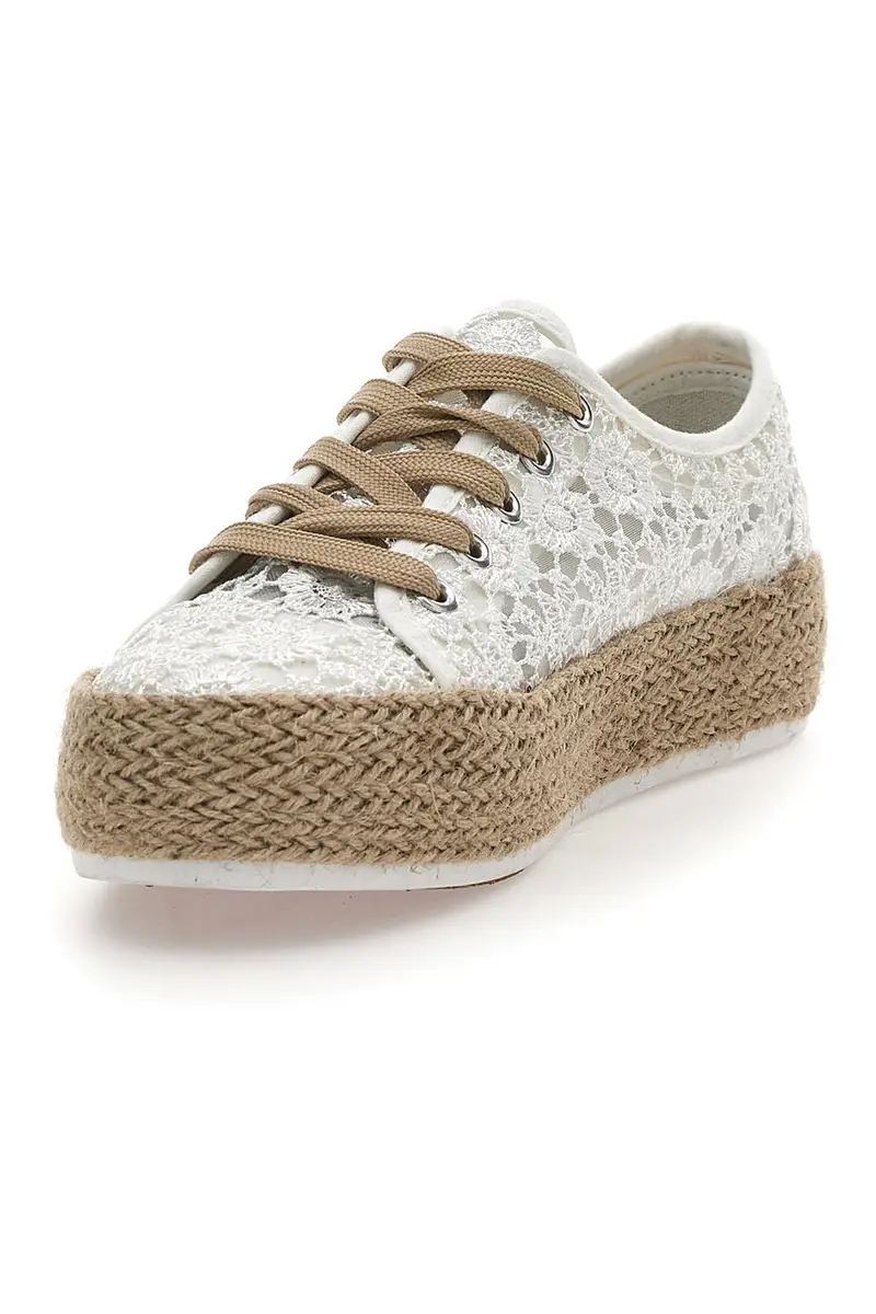 Sneakers Bianche e Beige Con Trama Ricamata e Flatform Energy 122 miniatura 3