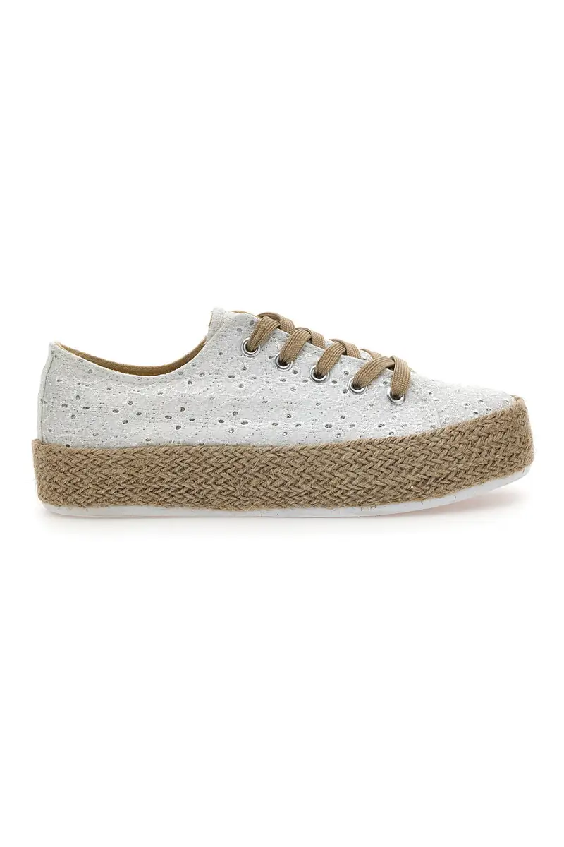 Sneakers Bianche e Beige Con Trama Ricamata e Flatform Energy 126