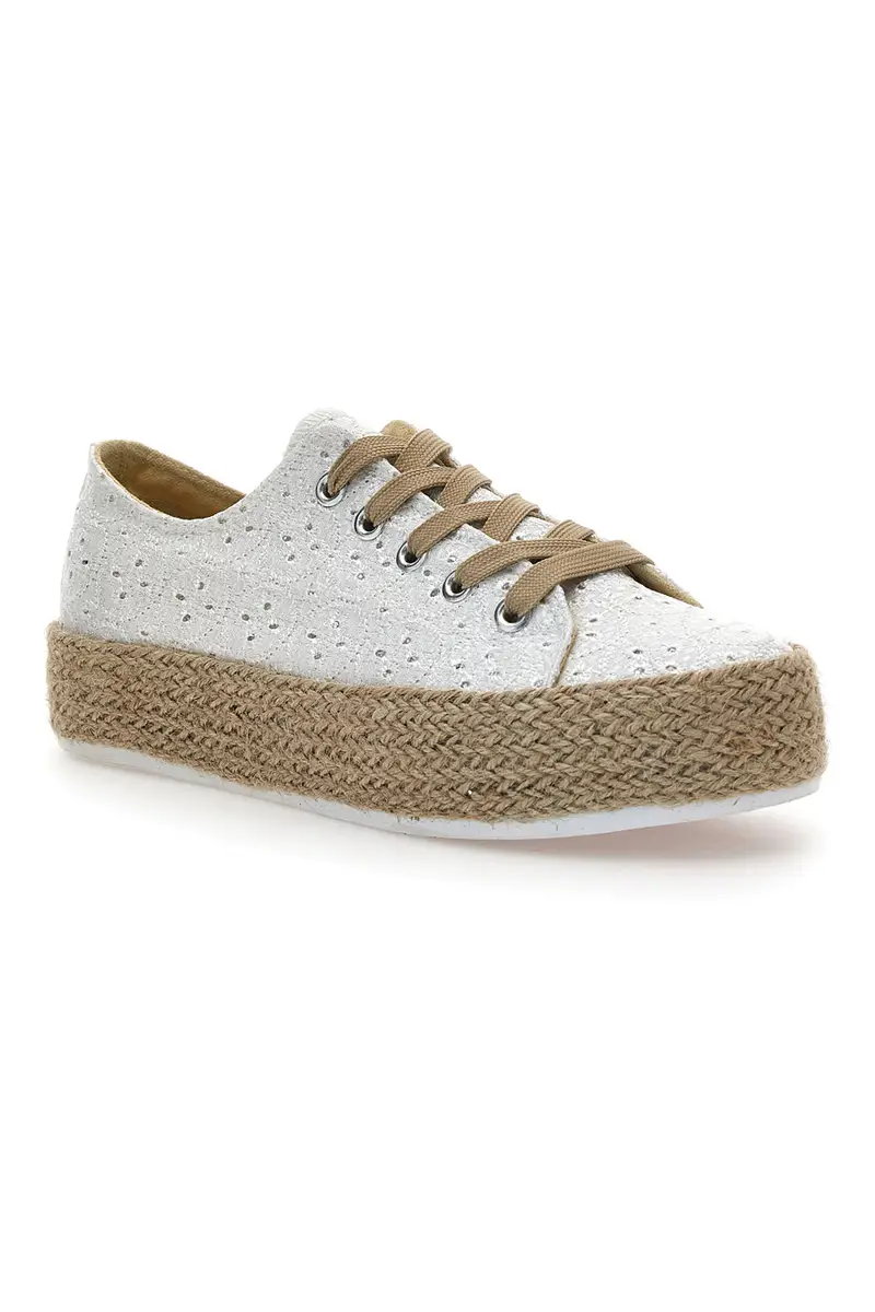 Sneakers Bianche e Beige Con Trama Ricamata e Flatform Energy 126 miniatura 2