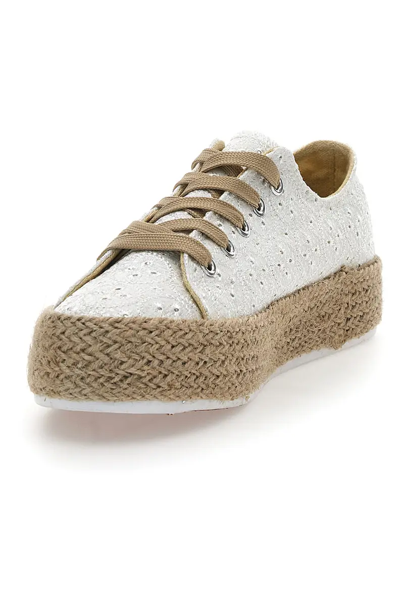 Sneakers Bianche e Beige Con Trama Ricamata e Flatform Energy 126 miniatura 3