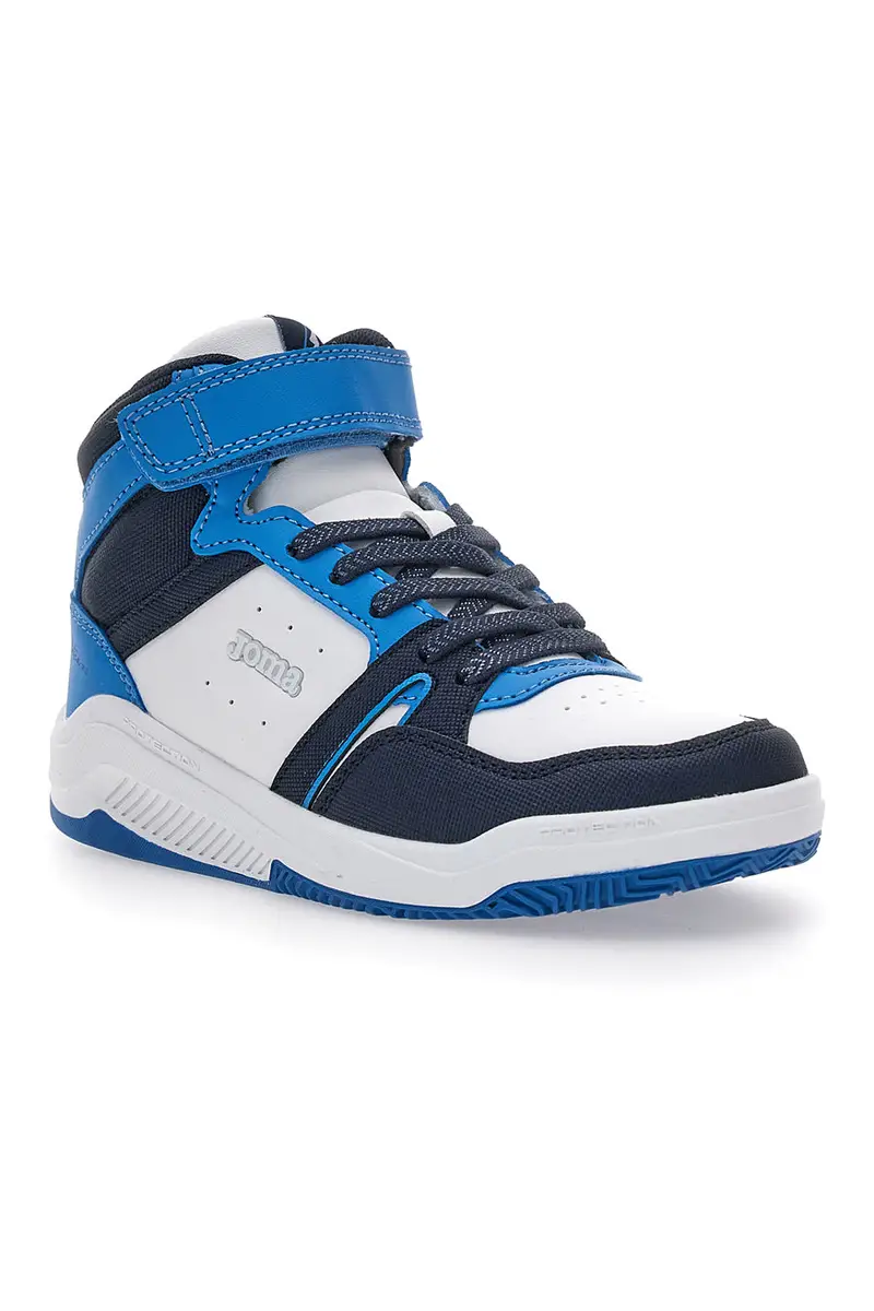 Sneakers bianche e blu mid-cut con chiusura a strappo Joma Platea Mid JR miniatura 2