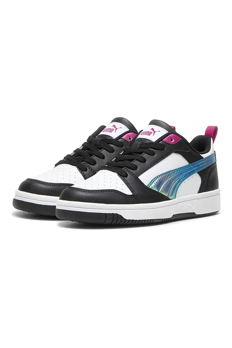 Sneakers Bianche e nere con bande laterali colorate Puma Rebound V6 Lo Bouncy Sky Jr miniatura 2