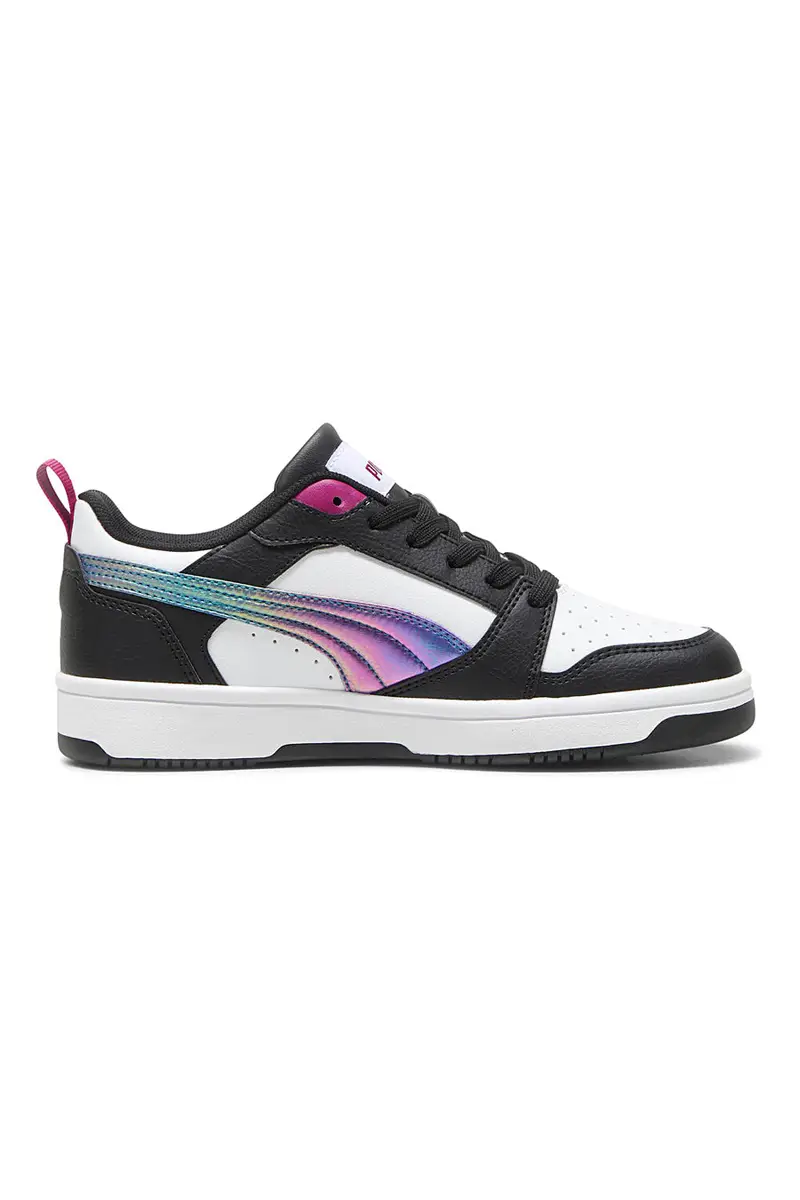 Sneakers Bianche e nere con bande laterali colorate Puma Rebound V6 Lo Bouncy Sky Jr miniatura 3