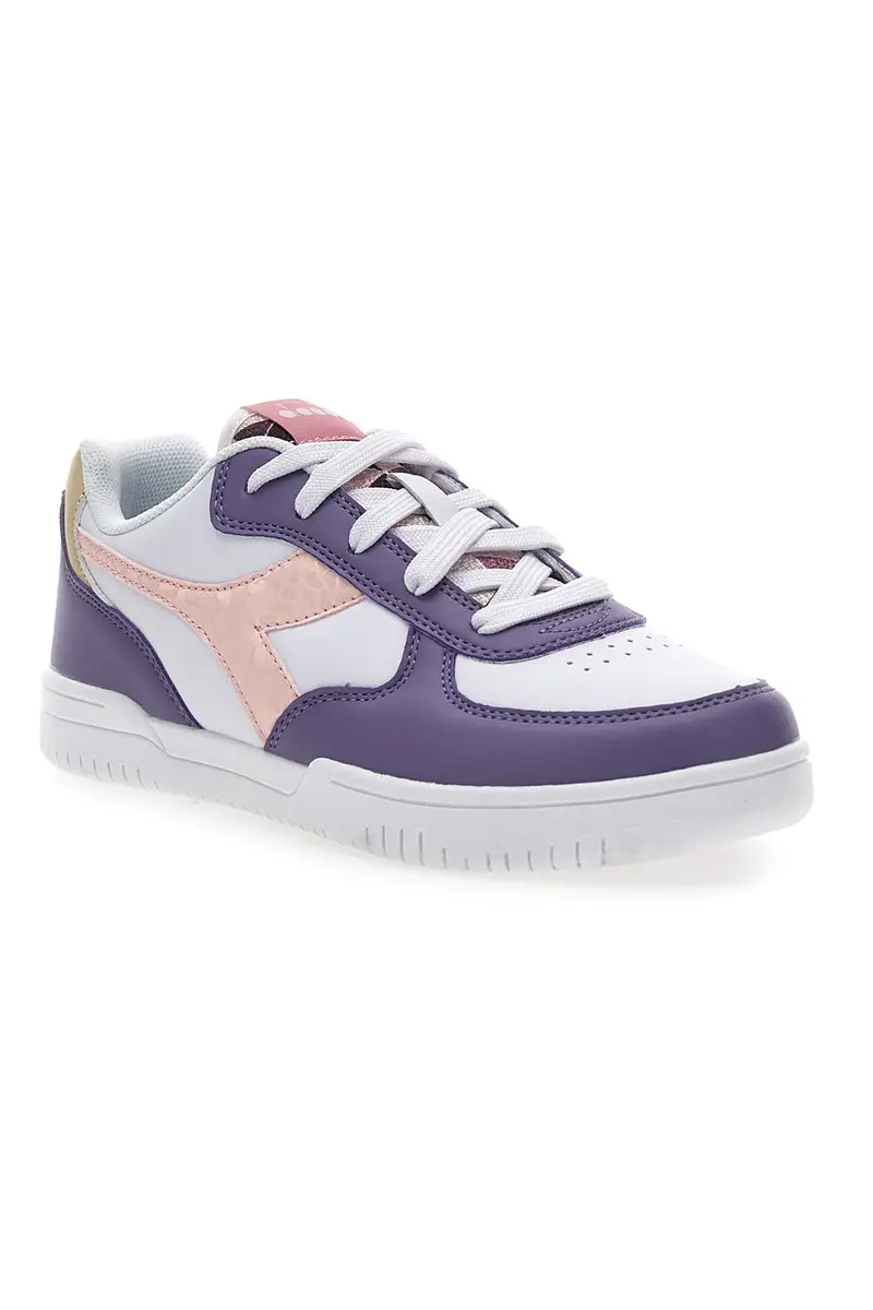 Sneakers Bianche e Viola con Logo Rosa DIADORA RAPTOR LOW SPOTTED GS miniatura 2