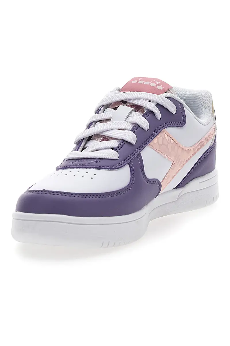 Sneakers Bianche e Viola con Logo Rosa DIADORA RAPTOR LOW SPOTTED GS miniatura 3