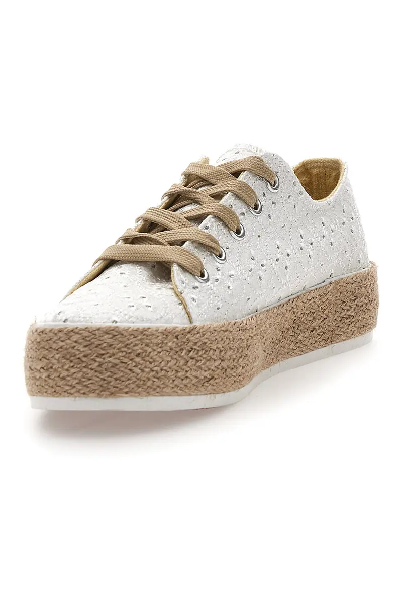 Sneakers bianche in crochet con suola in corda Energy E126 miniatura 3