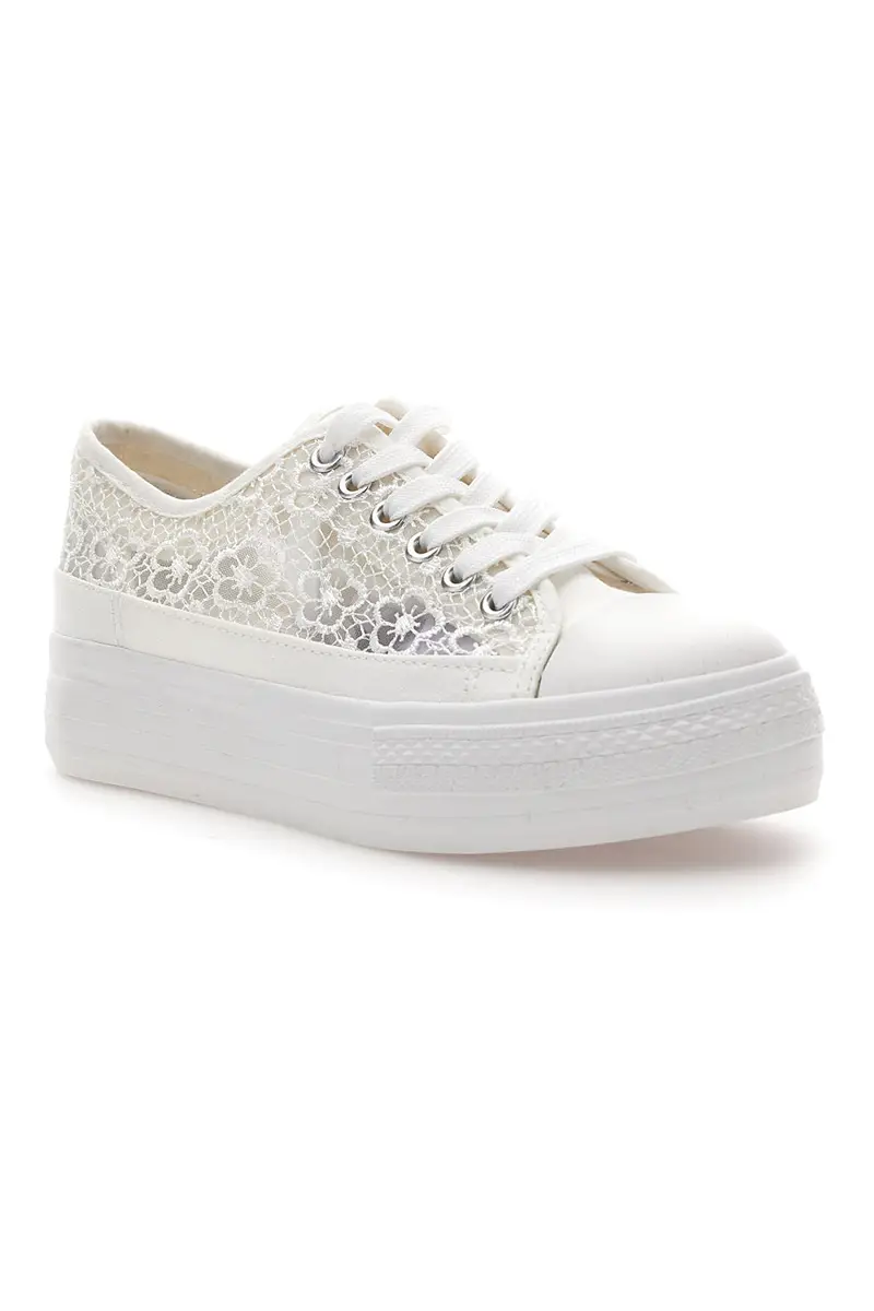 Sneakers bianche in pizzo con suola platform Energy E111 miniatura 2