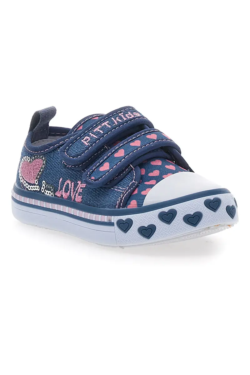 Sneakers blu denim con cuori e scritte a strappo PITT KIDS 224275 miniatura 2