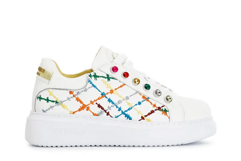 sneakers con ricamo e strass colorati multi bianco 41