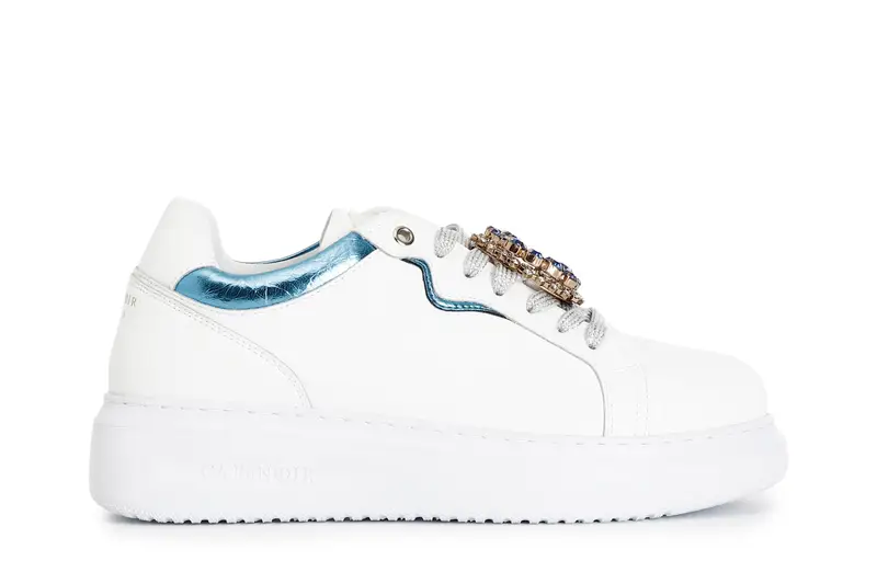 sneakers con riporto laminato e accessori gioiello removibile bianco/turchese 37