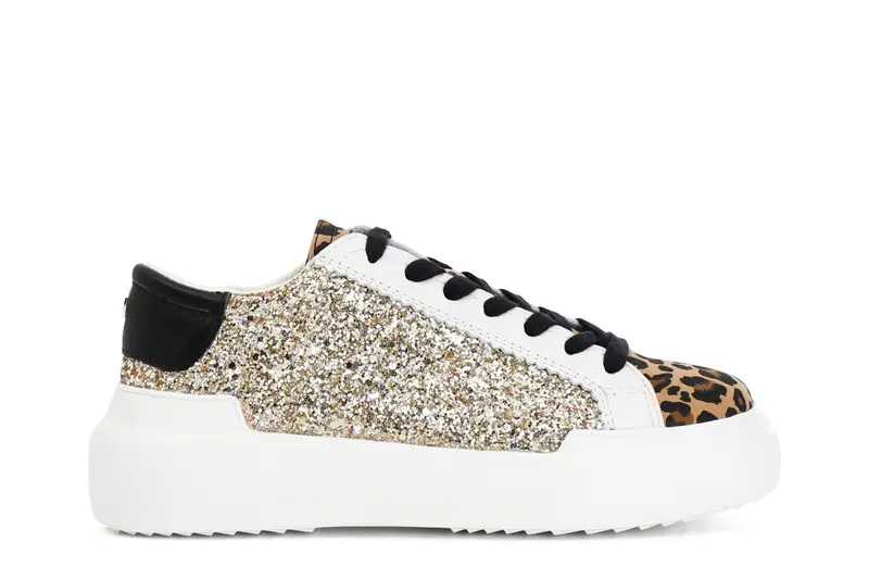 sneakers donna allacciata con glitter oro/maculato