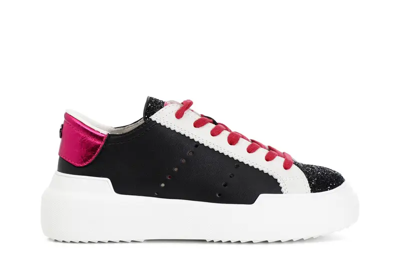 sneakers donna allacciata nero/fuxia 36