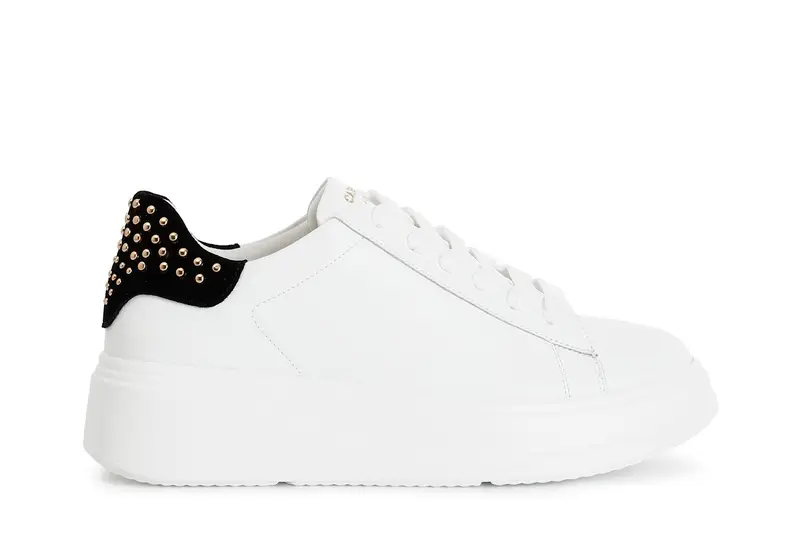 sneakers donna in pelle con applicazioni tallone bianco/nero