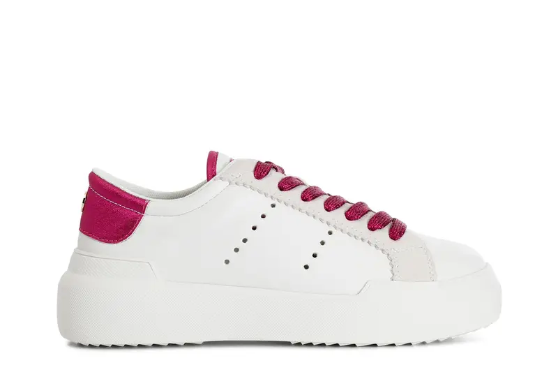 sneakers donna in similpelle bianco/fuxia