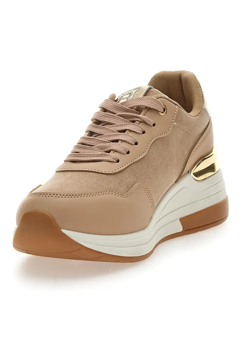 Sneakers Flatform Beige con Dettagli Dorati Laura Biagiotti 8923 miniatura 3