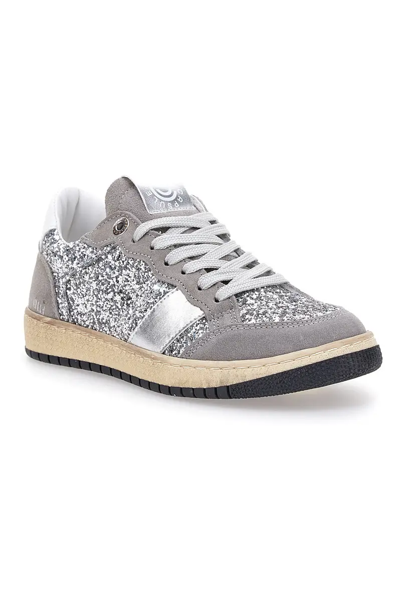 Sneakers grigio argento in pelle con dettagli glitter Made in Italy Pittarello Capsule Kelly miniatura 2