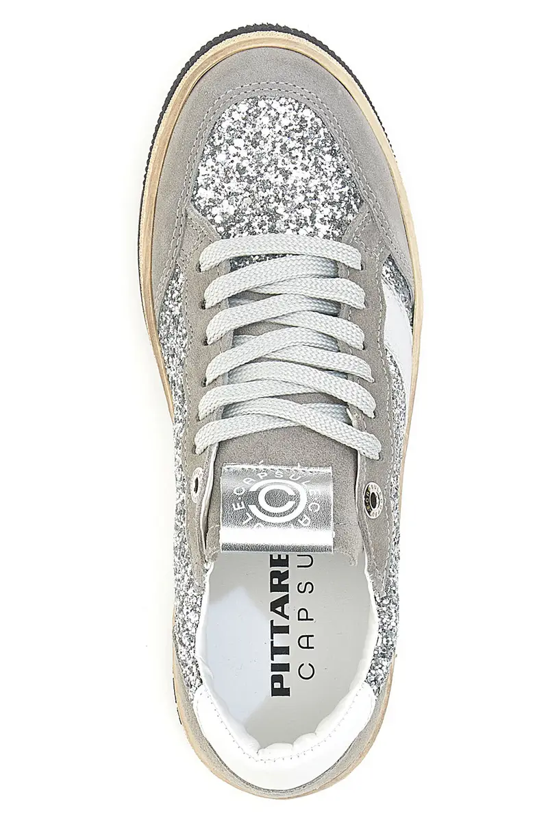 Sneakers grigio argento in pelle con dettagli glitter Made in Italy Pittarello Capsule Kelly miniatura 3
