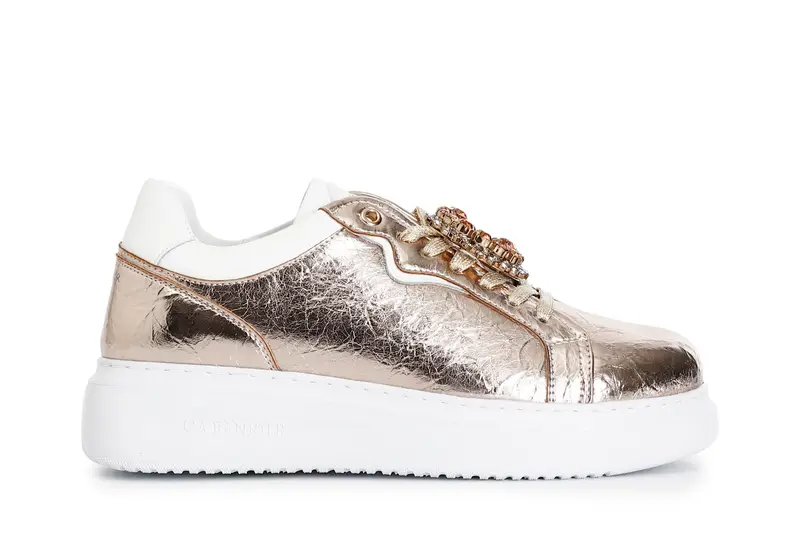 sneakers in materiale laminato con accessori removibili platino 38