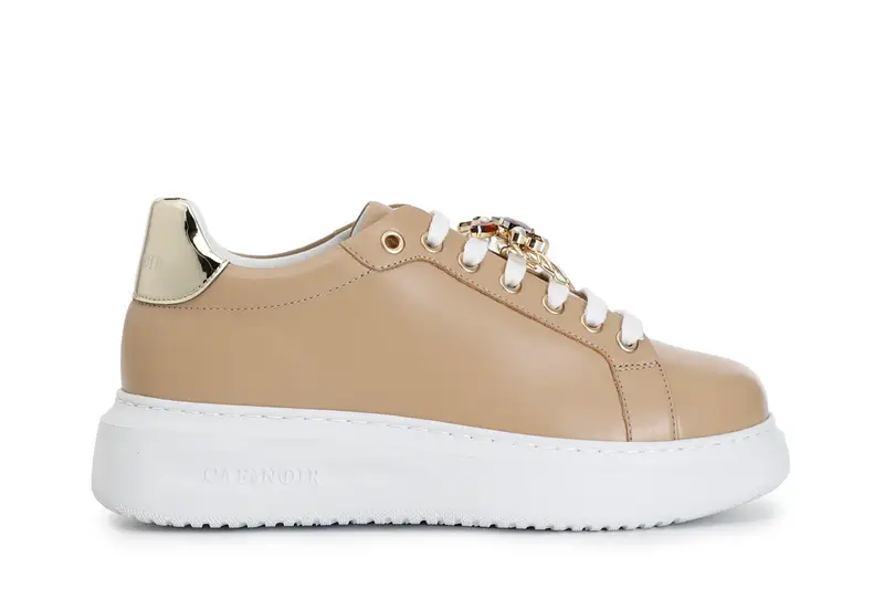 sneakers in pelle con accessorio gioiello beige 37